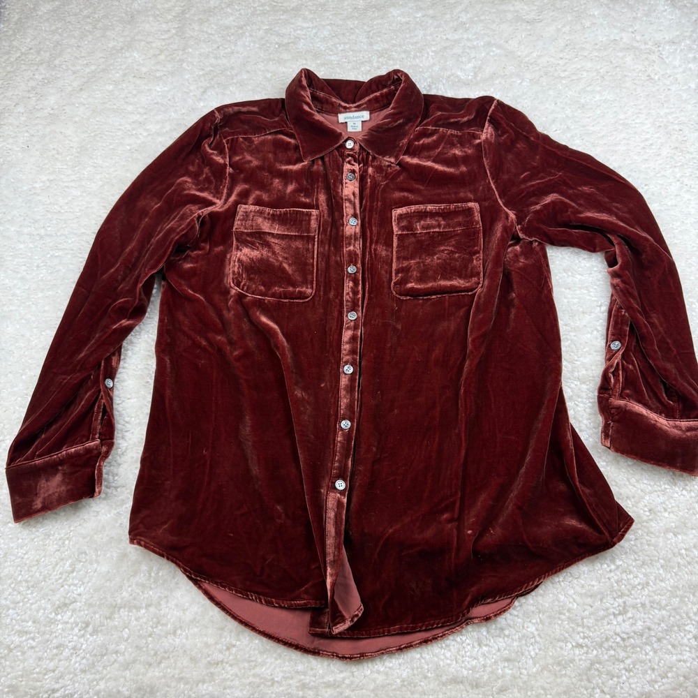 Sundance Top Womens M Rust Velvet Silk Blend Blouse Boho Peasant Western Cowgirl